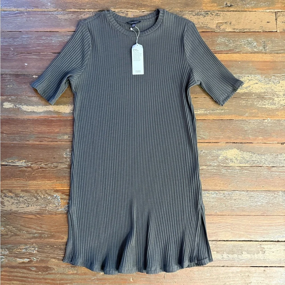 NWT Eileen Fisher Textured Rib Knit Stretch Tunic Top Bark Sz M 🍄🧡
